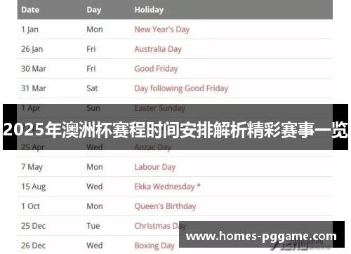 2025年澳洲杯赛程时间安排解析精彩赛事一览 2025年澳洲杯赛程时间安排解析精彩赛事一览