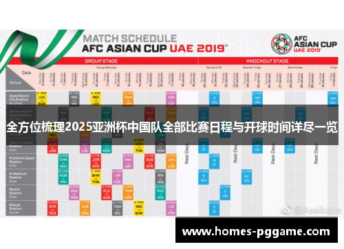 全方位梳理2025亚洲杯中国队全部比赛日程与开球时间详尽一览