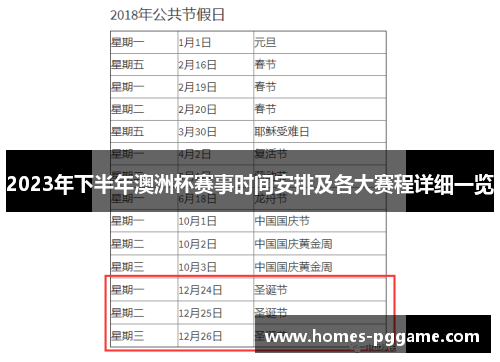 2023年下半年澳洲杯赛事时间安排及各大赛程详细一览